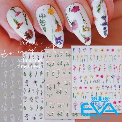  Sticker Dán Móng Tay 3D Chống Nước Hoa flower Collection Hoạ Tiết Hoa Tulip Trắng White Flowers CC074 / CC080 