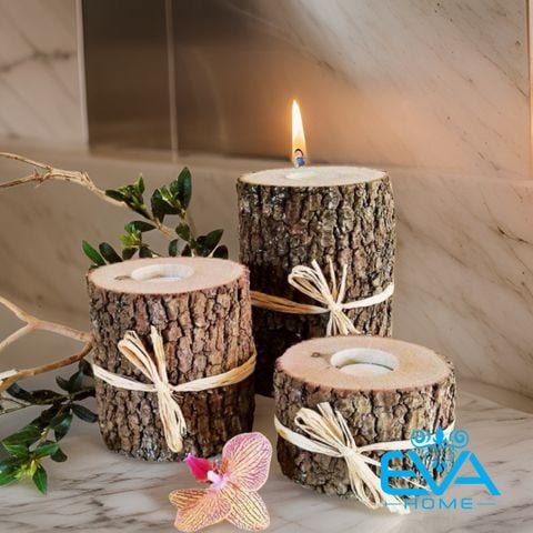  Combo 3 Chân Đế Nến Gỗ 3cm - 5cm - 8m - 11cm Wooden Candle Holder Kèm Nến Tealight Trang Trí Tiệc Và Decor 