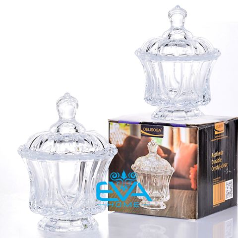  Set 4 Thố Mứt Thuỷ Tinh Pha Lê Delisoga Hoa Văn Vương Miệng Crown Phong Cách Royal Sang Trọng /Combo 4 Thố Mứt Tết Thủy Tinh European Style Sugar Bowl Candy Jar DSTG1029-4 
