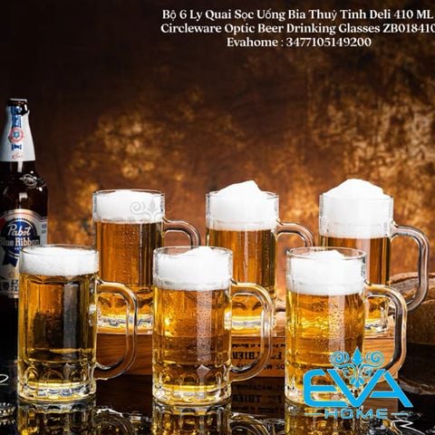  Bộ 6 Ly Quai Sọc Uống Bia Thuỷ Tinh Deli 410 ML Circleware Optic Beer Drinking Glasses 16.4 OZ ZB018410 