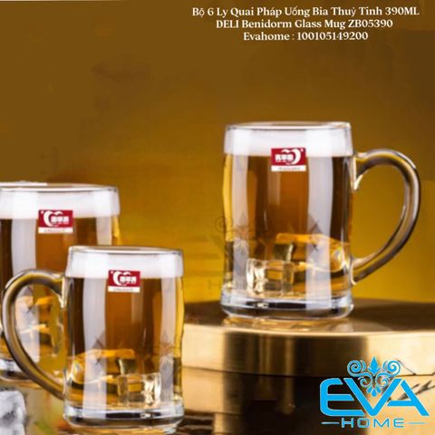  Bộ 6 Ly Quai Pháp Uống Bia Thuỷ Tinh 390ML DELI Benidorm Glass Mug 11.7 OZ ZB05375 