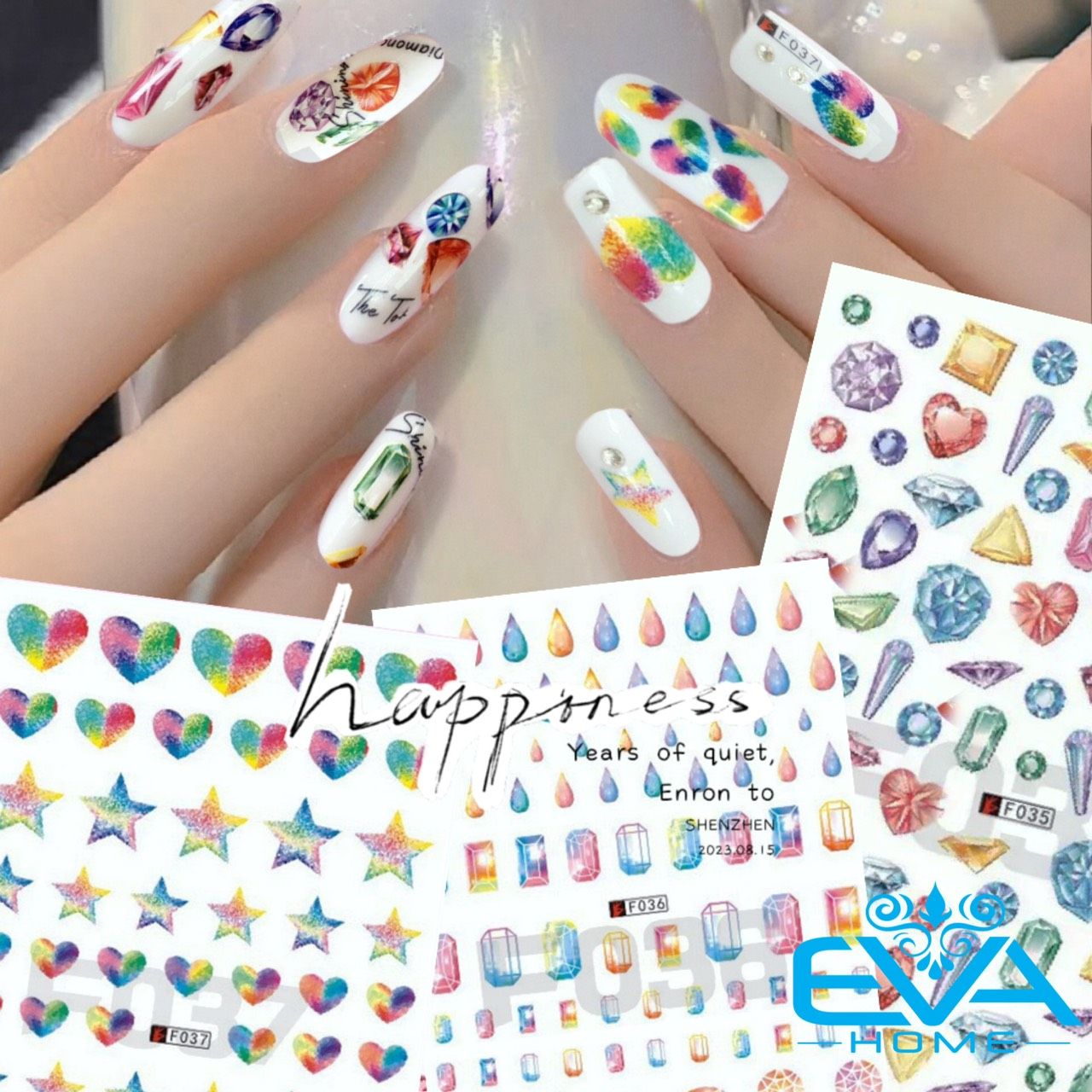 Sicker Dán Móng Tay 3D Nail Sticker Tráng Trí Hoa Văn Đá Ngọc Diamond Sắc Màu F035 / F036 / F037