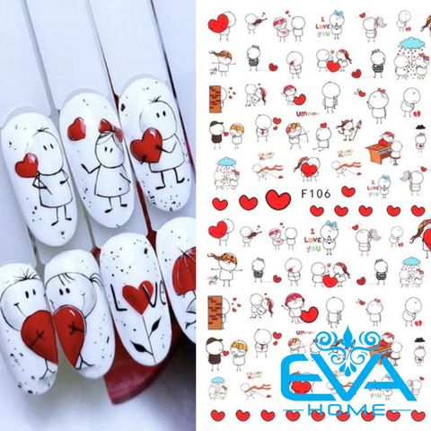  Miếng Dán Móng Tay 3D Nail Sticker Hoạt Hình Icon Bigli Migli love F106 