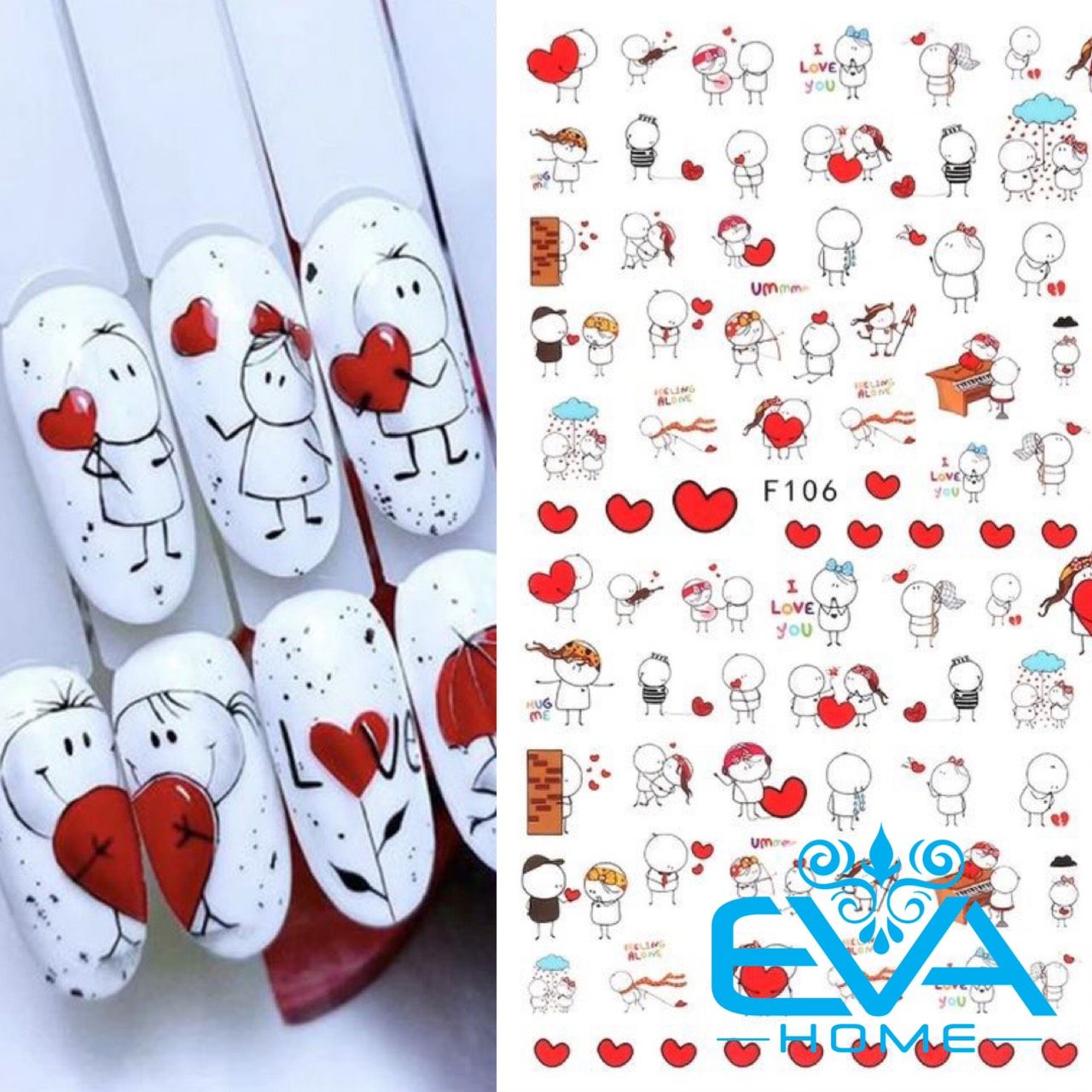 Miếng Dán Móng Tay 3D Nail Sticker Hoạt Hình Icon Bigli Migli love F106