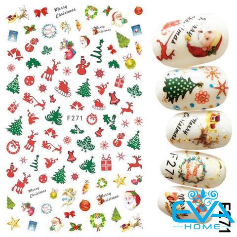  Sticker Dán Móng Tay 3D Trang Trí Móng Mẫu Noel Hoạ Tiết Ông Già Noel X’mas F271 – F272 – F273 