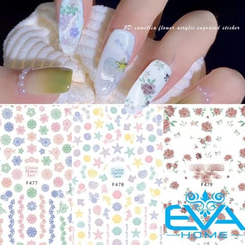  Miếng Dán Móng Tay 3D Nail Sticker Tráng Trí Hoạ Tiết Bông Hoa F477 - F479 