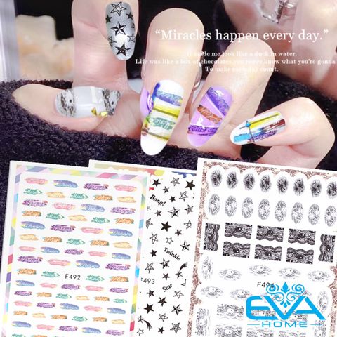  Miếng Dán Móng Tay 3D Nail Sticker Tráng Trí Hoa Văn Hoạ Tiết Chữ Viết Alphabet F492 / F493 / F494 