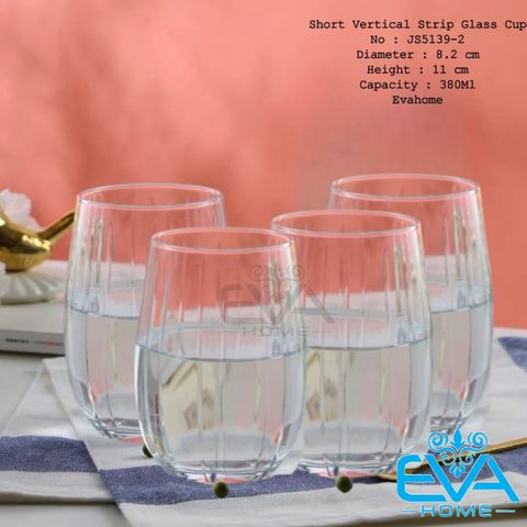  Bộ 6 Ly Uống Nước Thuỷ Tinh Bầu Sọc Lùn JS5139-2 Short Vertical Striped Glass Cup 380Ml 