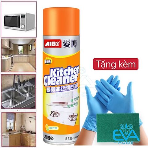  Chai Xịt Tẩy Rửa Đa Năng Nhà Bếp Dạng Bọt Tuyết Kitchen Cleaner Cam 500ml Tặng kèm đôi găng tay và Cước chùi xanh 