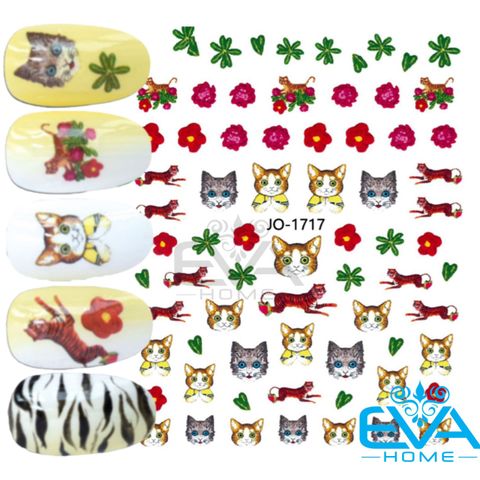  Sticker Dán Móng Tay - Nail Sticker Hoạ Tiết Mèo Seribian Cat Vector JO1717 