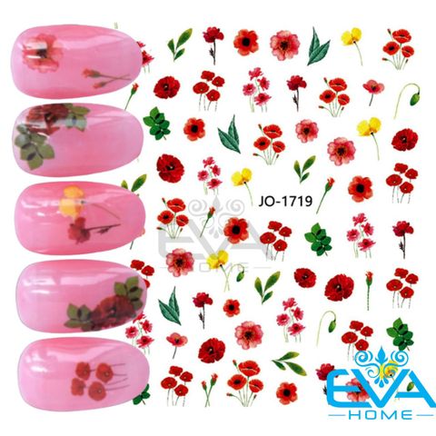  Sticker Dán Móng Dạng Decal Dán Chống Nước Mẫu Hoa Anh Túc Đỏ Poppy Flower JO1719 
