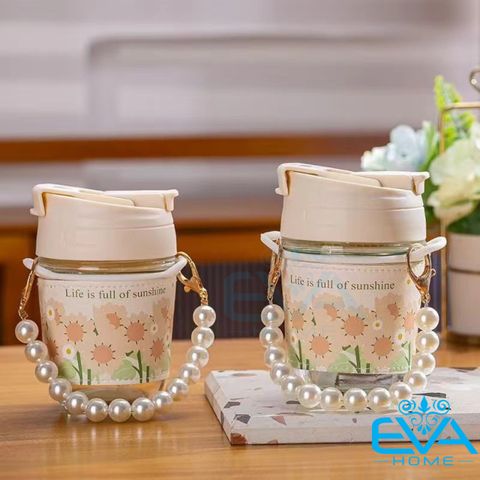  Ly Nước Thuỷ Tinh Hot Trend Straw Cup Flower Kèm Bọc Vải In Hoa Và Dây Xách  Sang Trọng Cao Cấp 