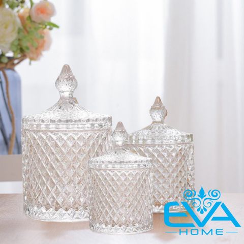  Bộ 3 Thố Mứt Pha Lê Kim Cương Crystal Diamond Jar Gồm 3 Size Lớn Nhỏ Mini TG1030 