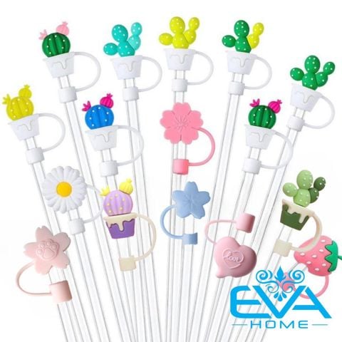  Nút Đậy / Nắp Đậy Ống Hút Silicone 3D Chống Bụi Hoạ Tiết Hoa Và Cây Trồng Flowers And Plants 