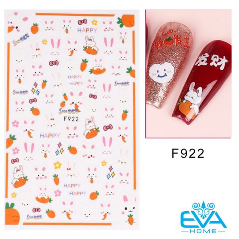  Sticker Dán Móng Tay 3D Dạng Decal Dán Móng Chống Nước Hoạ Tiết Thỏ Trắng Và Cà Rốt Happy Happy Sweet F922 