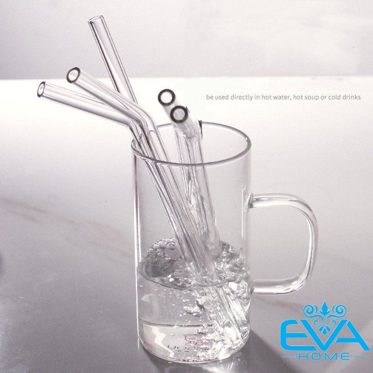 Ống Hút Thuỷ Tinh Trắng Trong Suốt Dáng Cong Glass Drinking Straws 18 Cm M3503