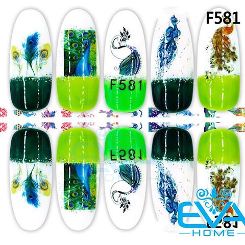  Miếng Dán Móng Tay 3D Nail Sticker Tráng Trí Hoạ Tiết Chim Công Peacock F581 