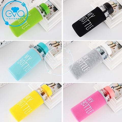  Bình Nước Thủy Tinh In Chữ My Bottle Kèm Vỏ Bọc Vải Neoprene Và Túi Vải Dây Rút Nhiều Màu 500ml 