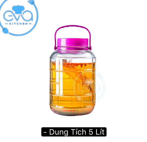  Bình Ngâm Thủy Tinh Quai Xách Nắp Tím 5 Lít – QX5L 