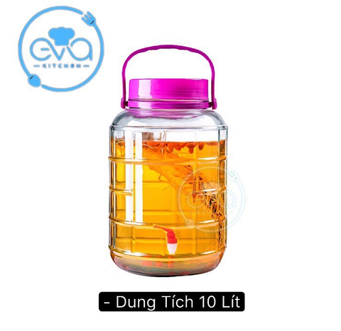  Bình Ngâm Thủy Tinh Quai Xách Nắp Tím 10 Lít Có Van – QX10LV M1168 