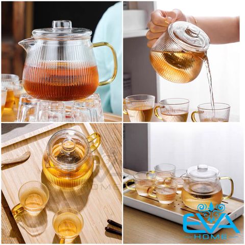  Bình Lọc Trà Kẻ Sọc Thuỷ Tinh / Bình Pha Trà Kèm Lõi Lọc Thuỷ Tinh Chịu Nhiệt Sọc Thẳng Striped Teapot 550 ML 