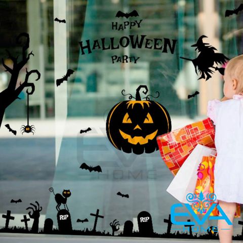  Decal Dán Tường Dán Kiếng Trang Trí Lễ Hội Ma Quỷ Happy Halloween Party SK9093 Không Bị Hư Tường 