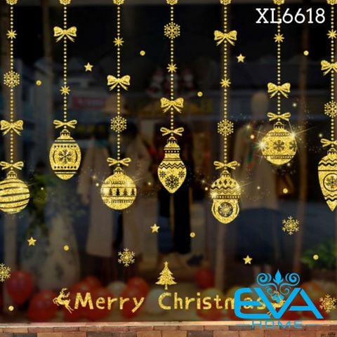  Decal Dán Tường Dán Kính Quả Cầu Treo Noel Nhũ Vàng Trang Trí Giáng Sinh Không Bị Hư Tường XL6618 / Noel 