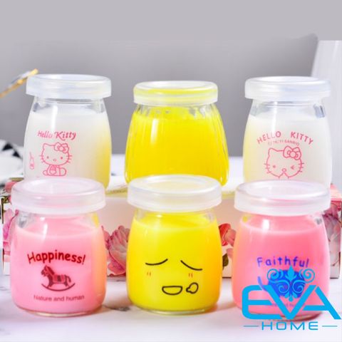  Set 24 Hũ Thuỷ Tinh Có In Hình Hoạ Tiết  Đựng Sữa Chua - Bánh Pudding - Bánh Cupcake Kèm Nắp Đậy 100Ml SP4826 