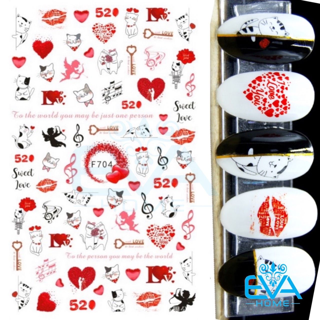Decal Dán Móng Tay 3D Nail Sticker Tráng Trí Hoạ Tiết Chủ Đề Tình Yêu 520 Sweet Love F704