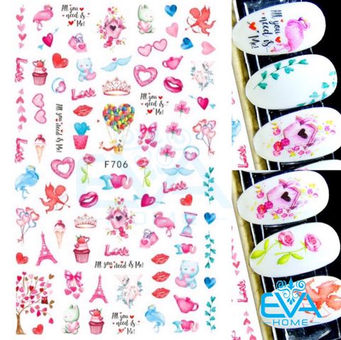  Decal Dán Móng Tay 3D Nail Sticker Tráng Trí Hoạ Tiết Chủ Đề Tình Yêu All U Need Is Me F706 