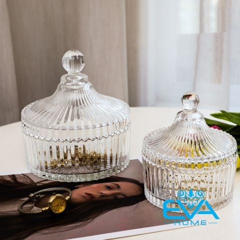  Set 4 Thố Mứt Tết Thuỷ Tinh Pha Lê Delisoga Kẻ Sọc Stripe Crytal Candy Jar With Lid TG1032-4 