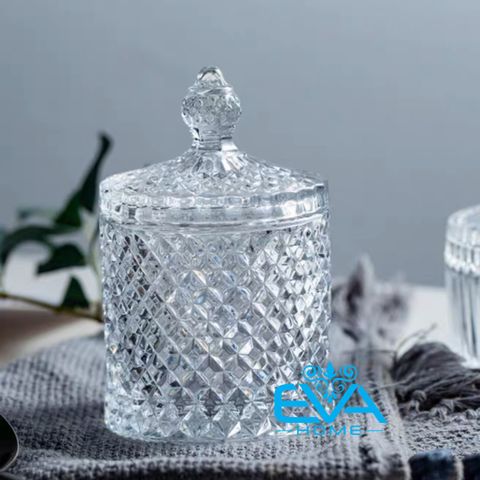  Thố Mứt Thuỷ Tinh Pha Lê Kim Cương Lớn Delisoga  Large Crystal Diamond Jar TG1030-5 Cao Cấp Sang Trọng 