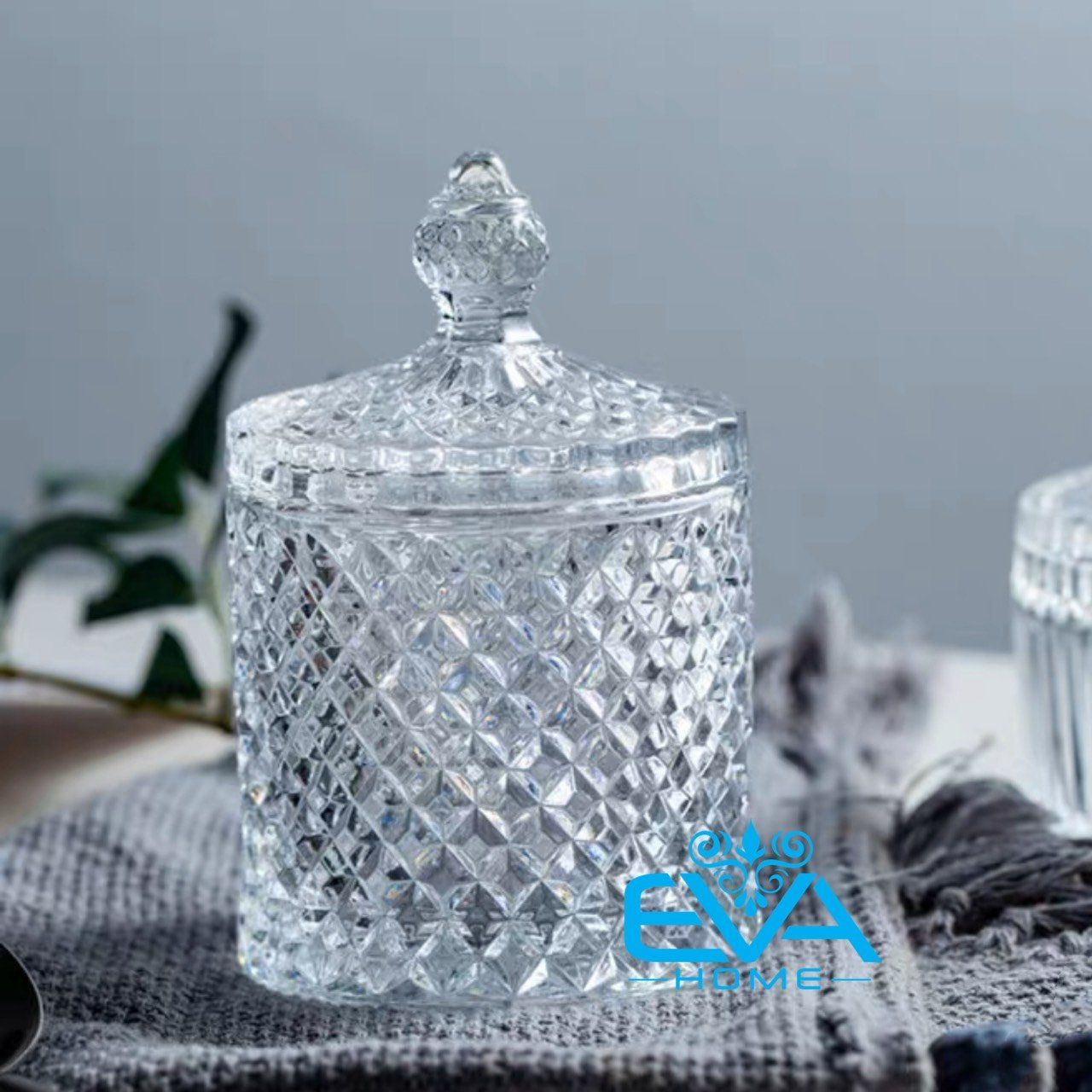 Thố Mứt Thuỷ Tinh Pha Lê Kim Cương Lớn Delisoga  Large Crystal Diamond Jar TG1030-5 Cao Cấp Sang Trọng