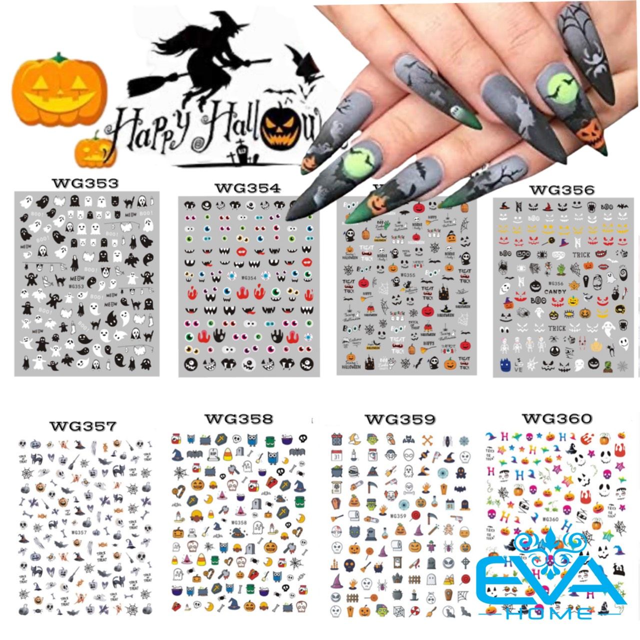 Decal Dán Móng Tay 3D Nail Sticker Chủ Đề Lễ Hội Ma Quỷ Halloween Colecction Hoạ Tiết Ma Quái Mạng Nhện WG