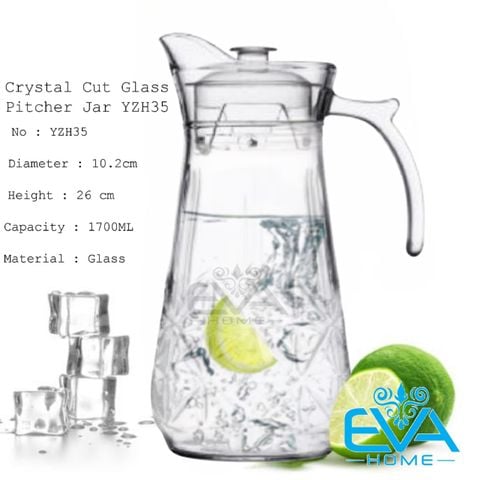  Bình Thuỷ Tinh Đựng Nước 1.7L Quai Cầm Miệng Rót Hoa Văn Pha Lê YZH35 Crystal Cut Glass Jar 1700ML 