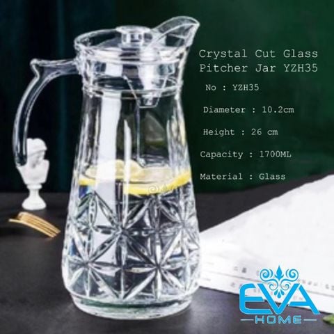  Bình Thuỷ Tinh Đựng Nước 1.7L Quai Cầm Miệng Rót Hoa Văn Pha Lê YZH35 Crystal Cut Glass Jar 1700ML 