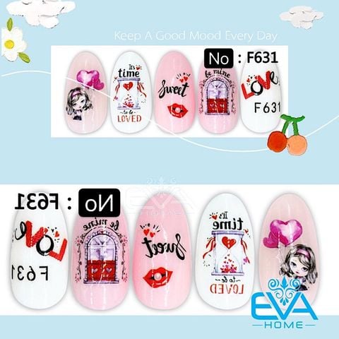  Miếng Dán Móng Tay 3D Nail Sticker Tráng Trí Hoạ Tiết Chủ Đề Tình Yêu Time Love F631 