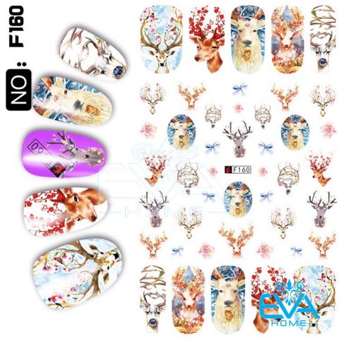  Decal Dán Móng Tay 3D Nail Sticker Hoạ Tiết Hoạt Hình Tuần Lộc hoa Reindeer F160 