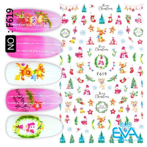  Decal Dán Móng Tay 3D Nail Sticker Hoạ Tiết Trang Trí Noel Giáng Sinh F619 