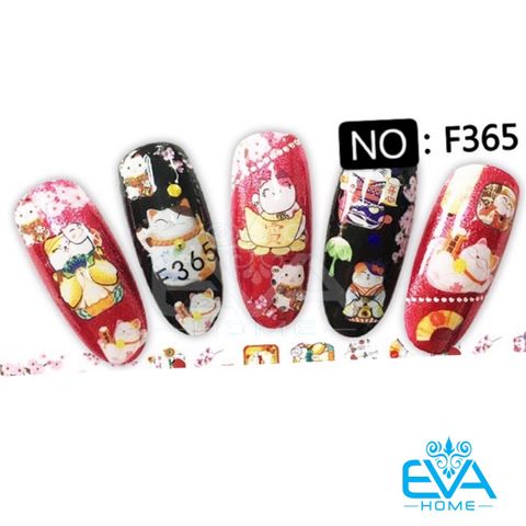  Decal Dán Móng Tay 3D Nail Sticker Tráng Trí Móng Hoạ Tiết Mèo Thần Tài F365 