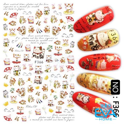  Decal Dán Móng Tay 3D Nail Sticker Tráng Trí Móng Hoạ Tiết Mèo Thần Tài F366 