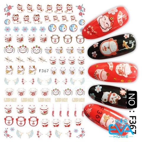  Decal Dán Móng Tay 3D Nail Sticker Tráng Trí Móng Hoạ Tiết Mèo Thần Tài F367 