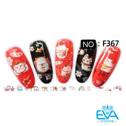  Decal Dán Móng Tay 3D Nail Sticker Tráng Trí Móng Hoạ Tiết Mèo Thần Tài F367 