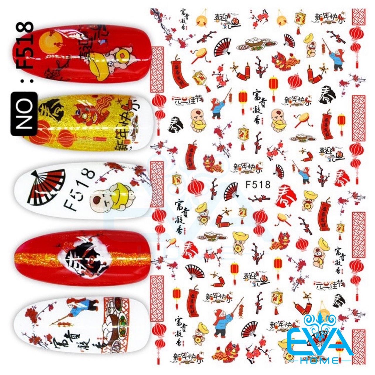 Decal Dán Móng Tay 3D Nail Sticker Tráng Trí Móng Hoạ Tiết Tết Đón Xuân F518