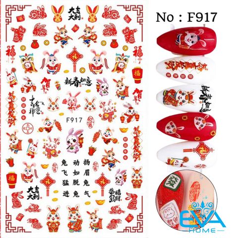  Sticker Dán Móng Tay 3D Dạng Decal Dán Chống Nước Mẫu Tết Phong Cách Trung Hoa Đại Cát Đại Lợi F917 