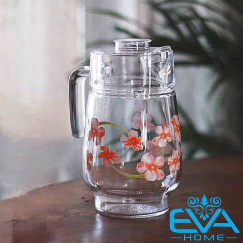  Bình Thuỷ Tinh Đựng Nước 1.6L Quai Cầm Miệng Rót Bầu In Hoạ Tiết DDH-1E Floral Pattern Glass Pitcher Tivoli Jug 1600 ML 