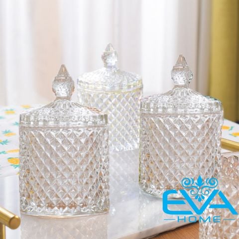  Set 4 Thố Mứt Tết Thuỷ Tinh / Thố Mứt Pha Lê Kim Cương Mini  /Thố Bi Crystal Diamond Jar Mini TG1030-2.5 