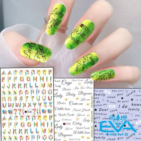  Miếng Dán Móng Tay 3D Nail Sticker Tráng Trí Hoa Văn Hoạ Tiết Chữ Viết Alphabet F038 / F170 / F171 