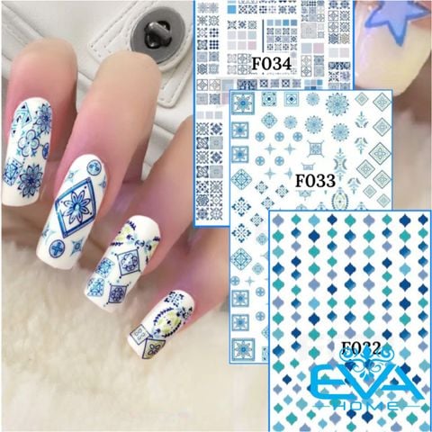  Miếng Dán Móng Tay 3D Nail Sticker Tráng Trí Họa Tiết Hoa Văn Gạch Bông F032 / F033 / F034 