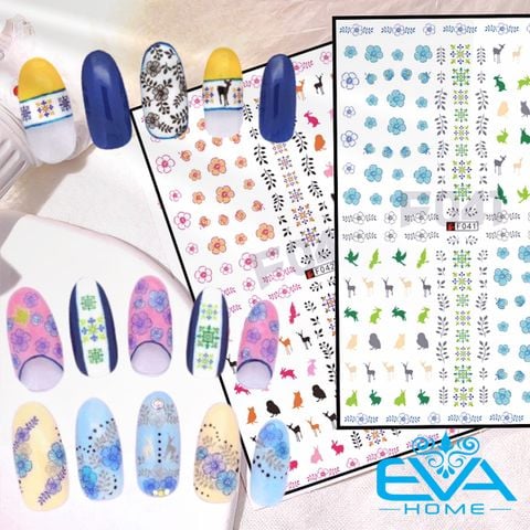  Miếng Dán Móng Tay 3D Nail Sticker Tráng Trí Hoạ Tiết Bông Hoa Và Woodland Animals F041 / F042 